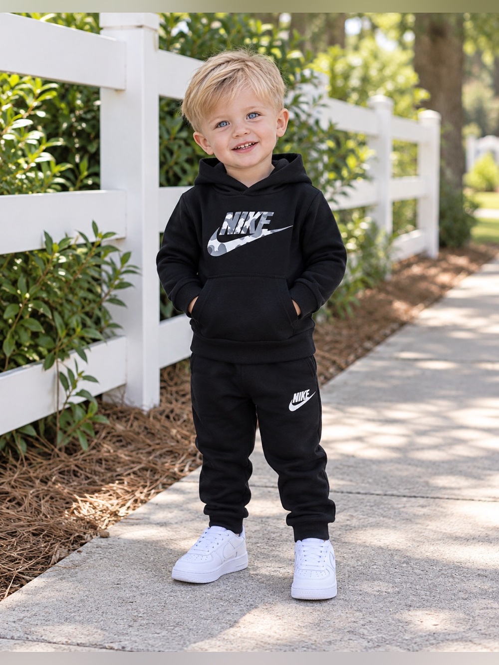 Nike Boys Camo Logo Hooded Sweatshirt & Jogger Pants 2PC Set Black Boys 2T NWT
